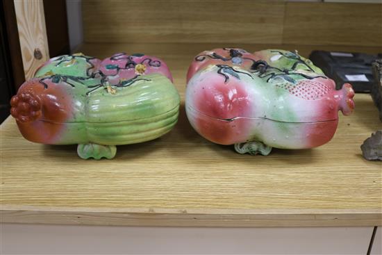 A pair of large Chinese enamelled porcelain four-fruit boxes and covers, 19th century,